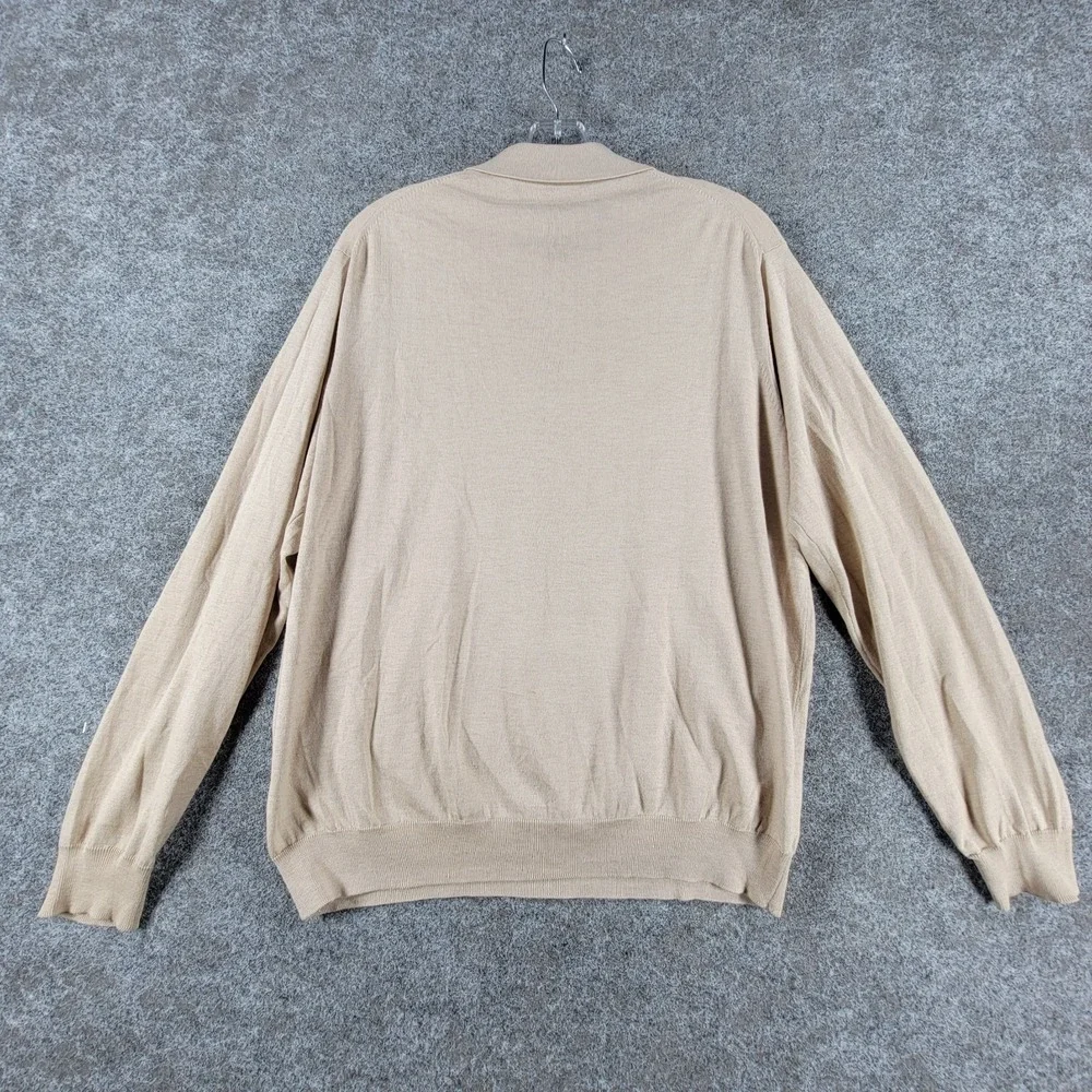 Tricots St. Raphael Polo Sweater‎ Mens M Ivory Silk Outdoor Long Sleeve 3 Button